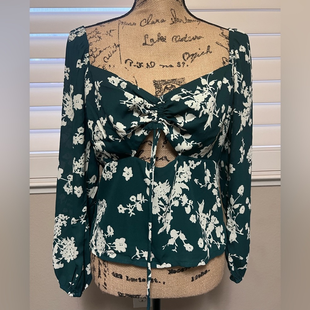 Abercrombie Floral Green Floral Smocked back Shirt